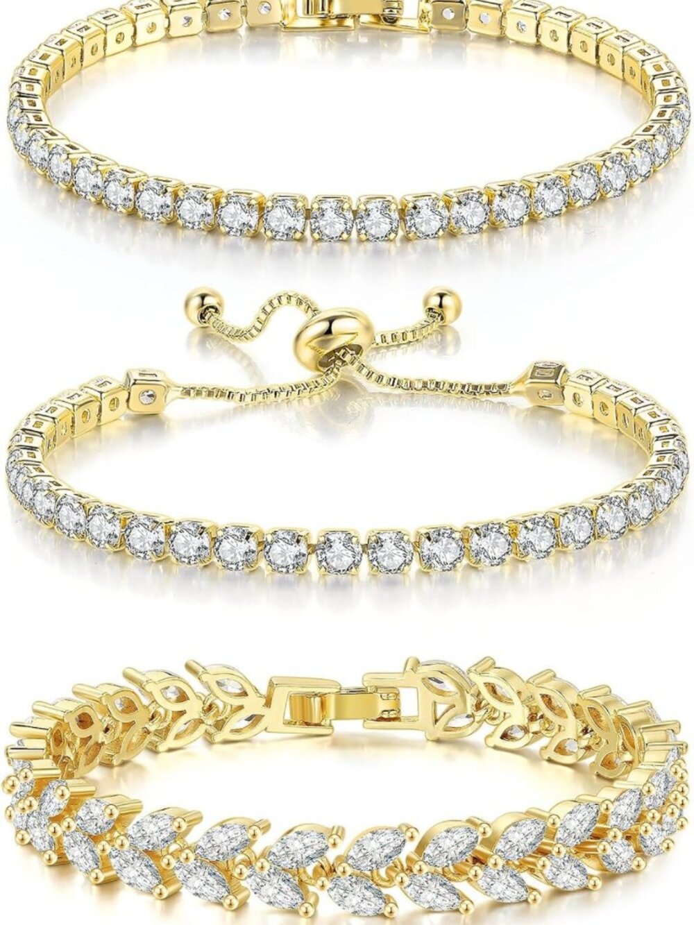 Stunning 3-Piece Tennis Bracelet Set for Women - Silver, Gold & Blue CZ Jewelry